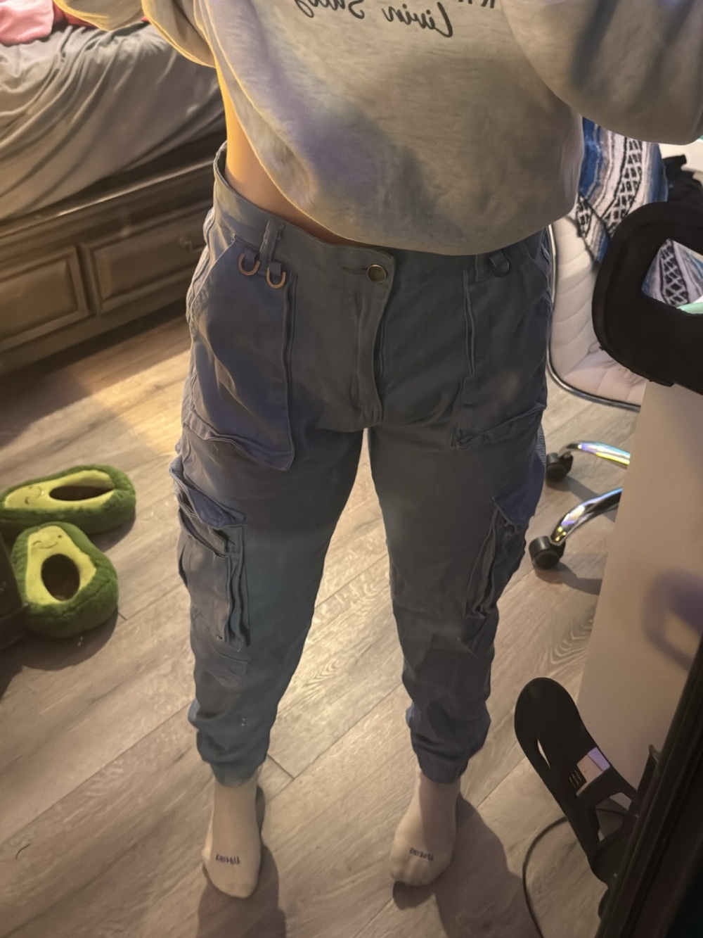 American Bazi Dusty Blue Ankle Cargo Jeans